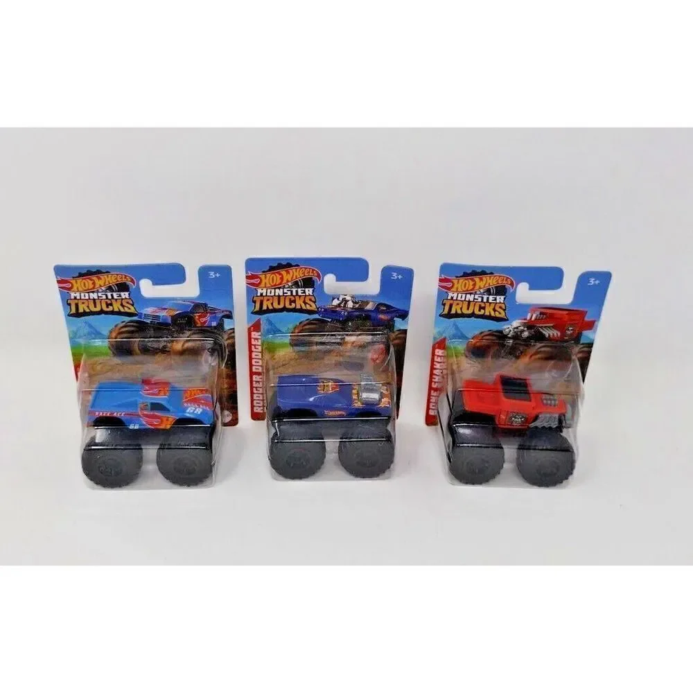 Hot Wheels Monster Trucks Lot of 3 Black Bone Shaker Race Ace Rodger Dodger